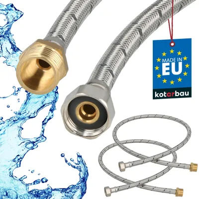 Produktbild von KOTARBAU® 2er Set Flexschlauch 1/2 Zoll Wasserschlauch 100cm Panzerschlauch Außengewinde x Innengewinde Anschlussschlauch Armatur Schlauch Wasserhahn