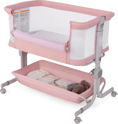Produktbild von GOPLUS 3 in 1 Beistellbett, Kinderbett mit 6-fach Höhe, Neigung 3°–8°, Ablage, feststellbaren Rädern, Reisebett für Baby bis 6 Monate bis 9 kg (Rosa)