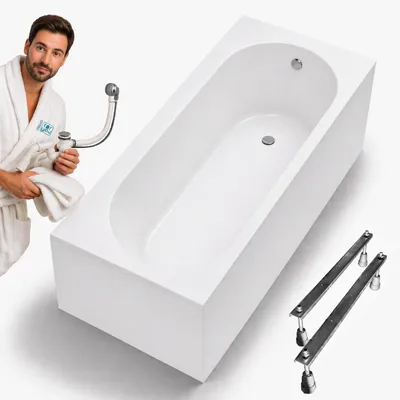 Zdjęcie produktu dla WANNA prostokątna KRONOS OVAL 160x70 biała z obudową syfon nogi ręcznik