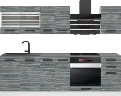 Image de Belini Cuisine bloc Margaret - Meubles de cuisine 240 cm Cuisine équipée sans appareils électroménagers avec placards et armoires basses, sans plans de travail, Glamour Wood