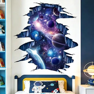 Productafbeelding van 3D Muursticker Ruimte Kinderen - Planeten Wanddecoratie voor Jongens Baby- en Speelkamer - Veilig, Verwijderbaar, Kunstzinnig Effect