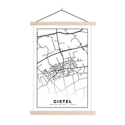 Obrázek produktu pro MuchoWow® Textilní plakát - Mapa - Gistel - Černobílá - Mapa města - Belgie - Mapa - 60x90cm - S hnědými lamelami