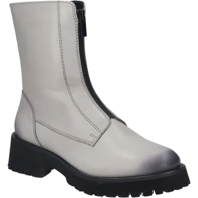 A single gray boot with a black zipper and black sole is shown against a white background.