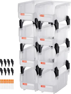 Zdjęcie produktu dla Pudełka do układania w stosy VEVOR, 276x140x130 mm (opakowanie 8 szt.), pudełka do organizowania i przechowywania, otwarte pudełka do przechowywania, otwarte pudełko do przechowywania, do szafy, garażu, małych części, materiałów biurowych, innych akcesoriów, przezroczyste