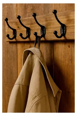 Produktbild von 5 Stück klassische Doppelhaken aus Eisen, schwarze Wandhaken für die Garderobe