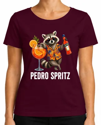 Imagen del producto de Camiseta para mujer con estampado "Pedro Spritz Waschbär Sonnenbrille Hawaii Statement Sarkasmus JGA", color burdeos, talla L