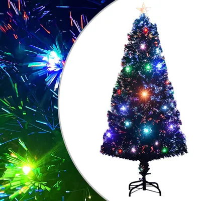 Image de vidaXL Sapin de Noël avec éclairage et support 120 cm fibre de verre