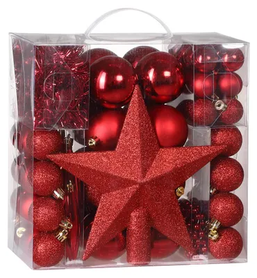 Immagine prodotto di DEUBA® Palline per Albero di Natale Set 77pz con Puntale Lucide Opache Ø 3/5/7 cm Decorazioni Addobbi Natalizi