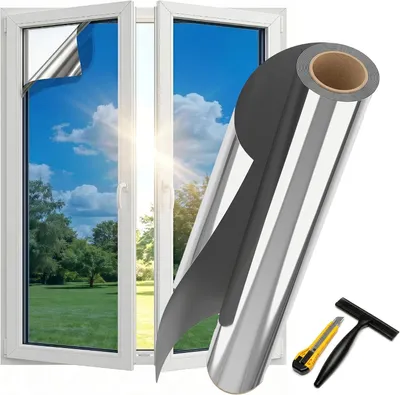 Produktbild von Fensterfolie Spiegelfolie Fenster 90 x 200 cm Fensterfolie Sonnenschutz Hitzeschutz Innen oder Außen Sichtschutzfolie Selbstklebende UV-Folie Sonnensc