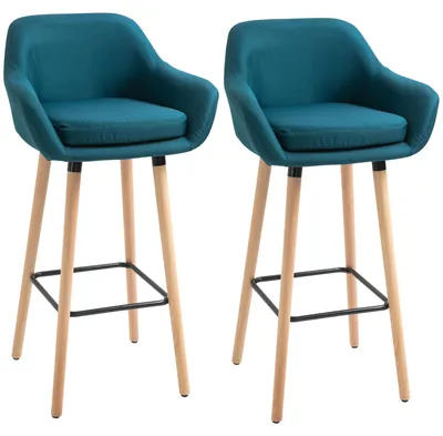 Image de Tabourets de bar design scandinave - Lot de 2 tabourets - Assise rembourrée pour un confort optimal - Structure en métal avec repose-pieds et accoudoirs - Montage requis - Couleur vert armée
