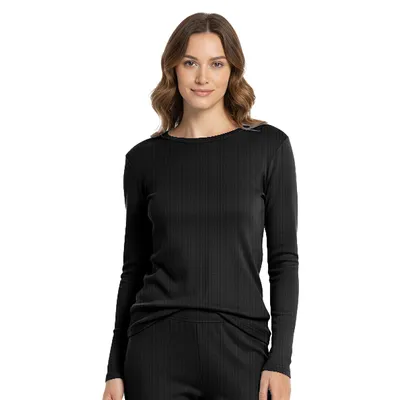 Image de HEAT BOOSTER T-shirt thermique manches longues femme, côtelé avec intérieur polaire doux, noir, taille XL