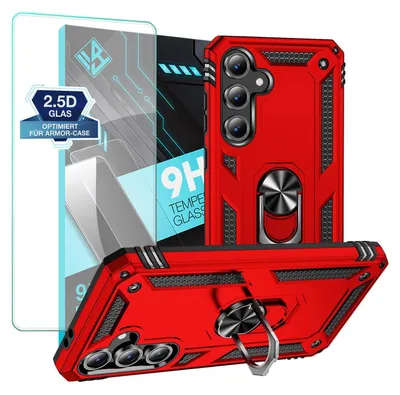 Produktbild von Armor Outdoor Handyhülle für Samsung Galaxy S24 FE Handy Panzer Case Schutzhülle mit 9H Displayglas Displayschutz Farbe: Rot