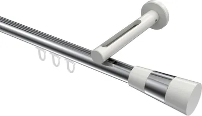 Produktbild von Interdeco Innenlaufstange / Gardinenstange mit Innenlauf Chrom / Weiß, Typ Siteno Tanara (Konus Bicolor), 20 mm Ø 1-läufig, 140 cm