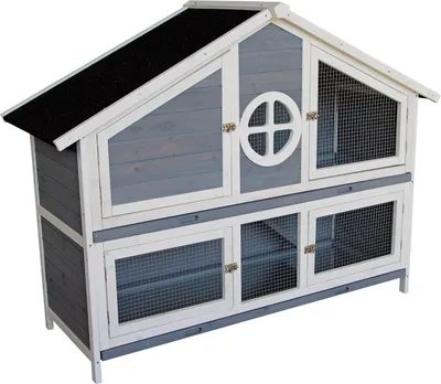 Produktbild von Wiltec králikáreň sivá modrá biela 1160 x 450 x 1080 mm, vila pre králika ako doplnok k voľnému výbehu, klietka pre králika so 4 dvierkami