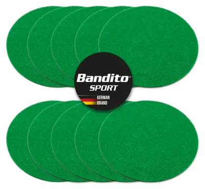 Produktbild von Bandito Airhockey Ersatzfilz für Pusher Standard mit 95 mm Ø, 3 mm starke runde Filzgleiter, Aufkleber Pads zum Austauschen, robuste Qualität, hohe Gleitfähigkeit Set 10 St. grün