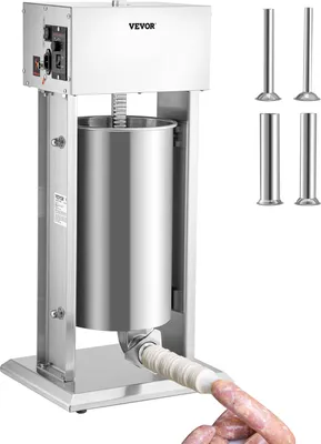 Produktbild von VEVOR Elektrischer Wurstfüller Wurstfüllmaschine 15 L, Edelstahl + Aluminium, 260 W Professionelle Silberne Wurstmaschine inkl. 37  / 30  / 21 / 15 mm Füllrohre, Einstellbare Vertikale Wurstpresse