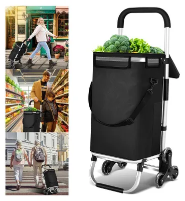 Produktbild von Hengda 3in1 Einkaufstrolley Trolley 40 Liter bis 40 kg klappbar abnehmbare Tasche Aluminium Stabil Schwarz 6 Rollen