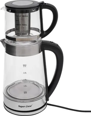 Obrázek produktu pro Elektrická varná konvice s čajovou konvicí – dvojitá konvice – 1800 W – 2,5 l + 1 l – sklo a nerezová ocel – ochrana proti suchému chodu – zástrčka EU 220 V – bílá