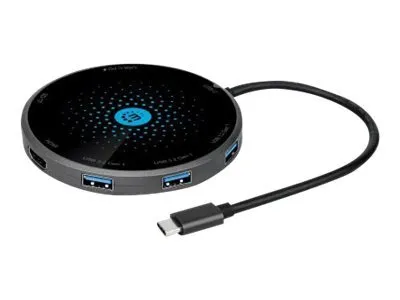 Produktbild von Manhattan USB-C Dock/Hub with Card Reader and Wireless Charging Pad, Ports (x5): USB-C to HDMI, USB-A (x3) and USB-C, With Power Delivery (60W) to USB-C Port (Note additional USB-C wall charger and USB-C cable needed), Wireless Charging (10W), Black,3 Yea