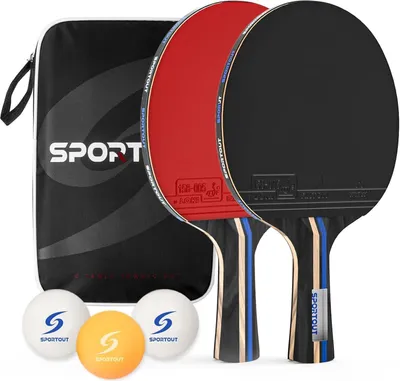 Image de Set de raquettes de ping-pong Set de ping-pong avec 2 raquettes 3 balles Raquette de ping-pong avec sac de transport Set portable pour 2 joueurs