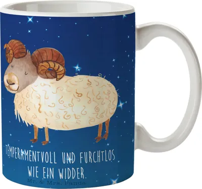 Produktbild von Mr. & Mrs. Panda Kaffeetasse Sternzeichen Widder - Sternenhimmel Blau - Geschenk, Kaffeebecher, Geburtstag März, Schafbock, Bock, Aszendent, Teetasse, April, Tasse