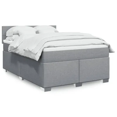 Produktbild von Langlebige Boxspringbett mit Matratze Hellgrau 140x200 cm Stoff Gästebett mit Lattenrost Möbel4000369