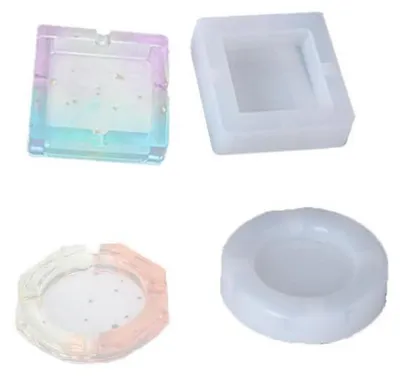 Image de Moules en silicone, lot de 2, formes losange et ronde, pour travaux manuels et création de cendriers, 2 tailles différentes