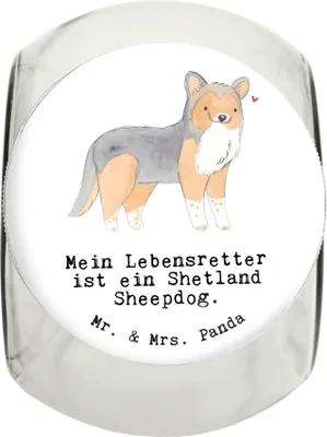Produktbild von Mr. & Mrs. Panda Dose Shetland Sheepdog Lebensretter L 870ml - Weiß - Geschenk, Vorratsbehälter, Dekoglas, Keksdose, Sheltie, Vorratsglas, leckerlidose