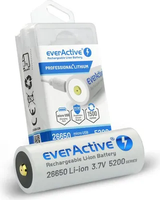 Obrázok produktu pre everActive Rechargeble battery 26650 3,7V Li-ion 5200 mAh micro USB