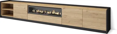 Produktbild von TV-Schrank, Lowboard, 310x37x50cm, Für TV-Geräte bis zu 80", Elektrokamin., Eiche Schwarz