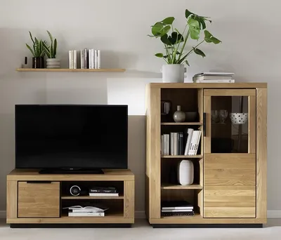Produktbild von Wohnwand >Greno< (3-teilig) in Wildeiche - 134x142x54 (BxHxT)