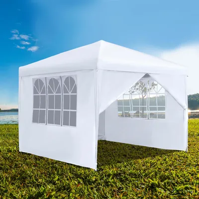 Produktbild von YZNAHRE Pavillon 3x3m Faltpavillon mit Seitenteilen und Fenstern und Tragetasche Faltzelt Polyester UV Schutz Faltbar Partyzelt Wasserdicht Windschutz Gartenpavillon Zelt Outdoor, Weiß