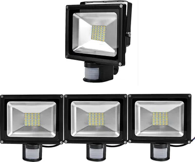 Immagine prodotto di Greenmigo 4 pezzi, faretti LED SMD da 30 W, proiettori da esterno con sensore di movimento PIR, impermeabili IP65, corpo in alluminio, nero, luce bianca calda, CA 85 ~ 265 V