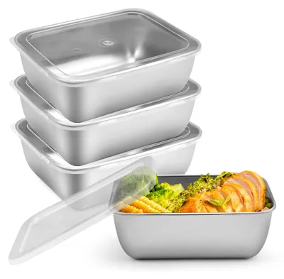 Produktbild von 4 Edelstahl-Vorratsdosen mit Deckel, 13,5 x 10,5 x 5,5 cm, Küchenaufbewahrungsboxen, für Backofen und Kühlschrank