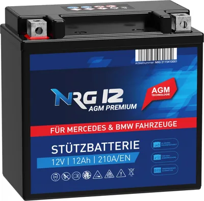 Produktbild von NRG PREMIUM Stützbatterie 12Ah 12V Backup Batterie A2115410001 und 61217586977 AGM Longlife Technologie Verschlossen Wartungsfrei