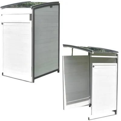 Produktbild von Mülltonnenverkleidung Grau/Weiß Anbaubox 2x 120L oder 240L Gartenbox Zinkdach
