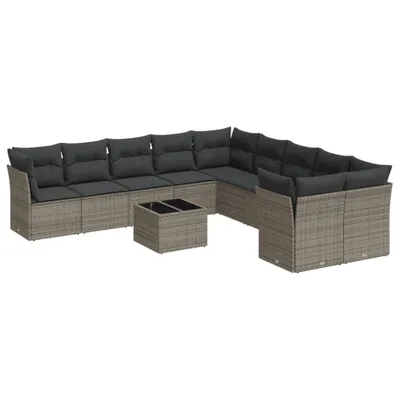 Produktbild von vidaXL 11-tlg. Garten-Sofagarnitur mit Kissen Grau Poly Rattan