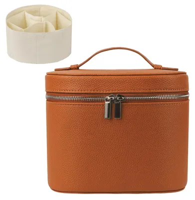 Immagine prodotto di Borsa da trucco in pelle con esterno rigido - Marrone