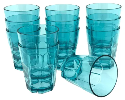 Immagine prodotto di 12 bicchieri di plastica - 390 ml - blu trasparente - senza BPA - 9 x 9 x 11 cm