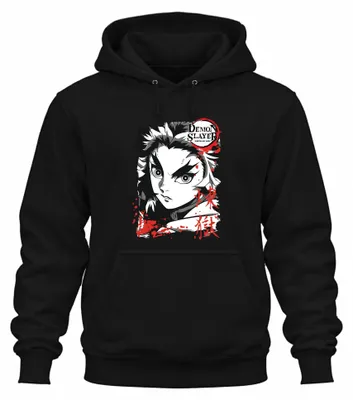 Zdjęcie produktu dla Bluza z kapturem uni  z motywem z anime „Demon Slayer: Kimetsu no Yaiba” – Rengoku, kolor czarny, rozmiar 3XL