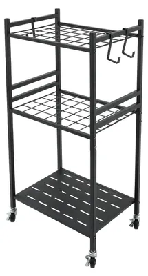 Produktbild von Gartengerätehalter - Rollender Aufbewahrungsständer - 4 Feststellbare Rollen - 35 Werkzeug-Steckplätze - Eisenrahmen - Tragkraft 30 kg - Für Garage & Schuppen - Schwarz