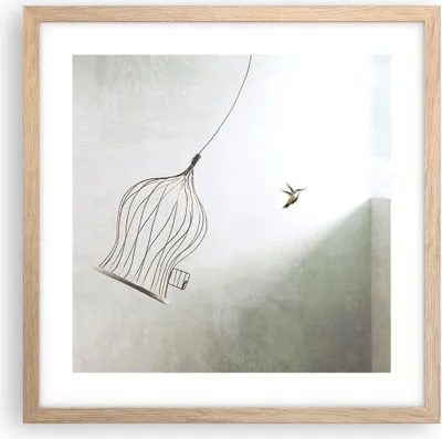 Produktbild von Gerahmtes Poster - Rahmen in heller Eiche - Flug Vogel Käfig - 40x40 cm - Wand Bild - Wanddeko - Wandbilder - Kunstposter - Wandposter - Bilderrahmen - Bilder - Kunstdruck - P2NAC40x40-5085
