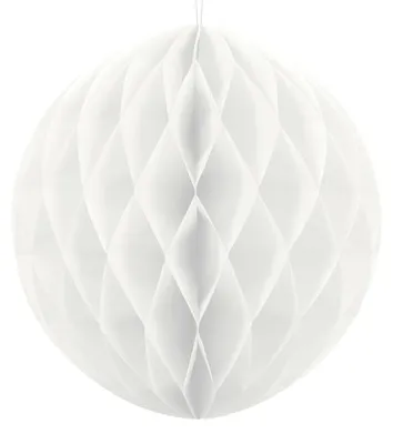 Produktbild von Dekorativer Papier Wabenball in Weiß, 40cm Durchmesser, mit Faden zum Aufhängen