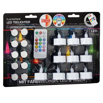 Zdjęcie produktu dla Zestaw 10 świeczek LED typu tea light klasy premium z pilotem – zmieniające kolor, 4 cm