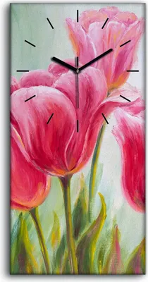 Produktbild von Küche Wohnzimmer Wand Leinwand Uhr 30x60 Wand Kunst Bild Blumen Tulpen Malerei - schwarze Hände