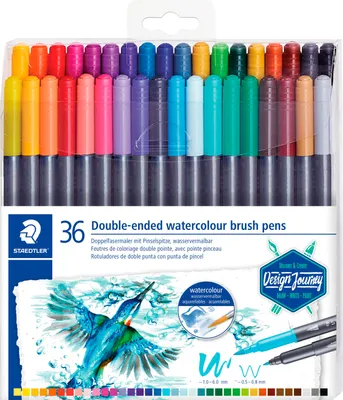 Image de STAEDTLER marsgraphic duo 3001 Feutre de coloriage double fibre à pointe pinceau - 0,5-0,8 + 1-6 mm - étui de 36 pièces