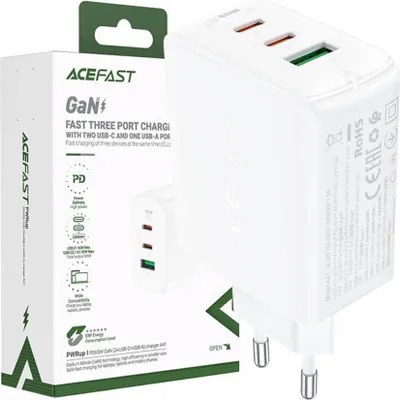 Image de Acefast Gan Chargeur Rapide (2X Usb-C / Usb-A) Pps / Pd / Qc4+ 65W Blanc (A41)