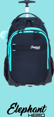 Produktbild von Schultrolley 3 Teile Set Elephant Hero Signature Trolley Rucksack Trolly Sporttasche Mäppchen Box Mädchen Premium mit Rollen Räder 13016 Tiff Türkis Black tsm