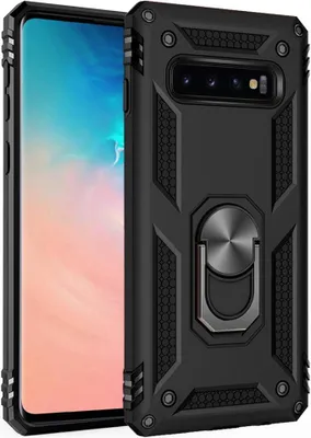 Produktbild von LaimTop Galaxy S10 Hülle, Hybrid Robuste Rüstung Drehbarer Ring Halter Ständer Dual Layer Hard PC + TPU Stoßfest Schutzhülle für Samsung Galaxy S10 Schwarz