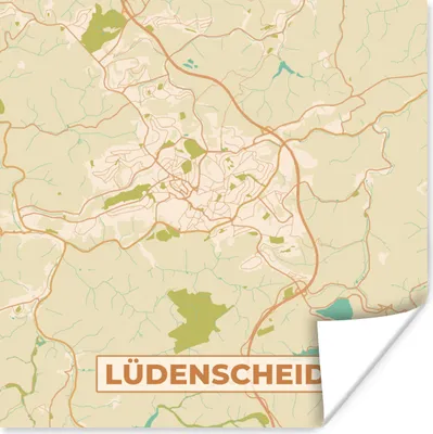 Produktbild von MuchoWow® Poster Karte - Lüdenscheid - Karte - Stadtplan - Vintage 75x75 cm - Wand Dekoration